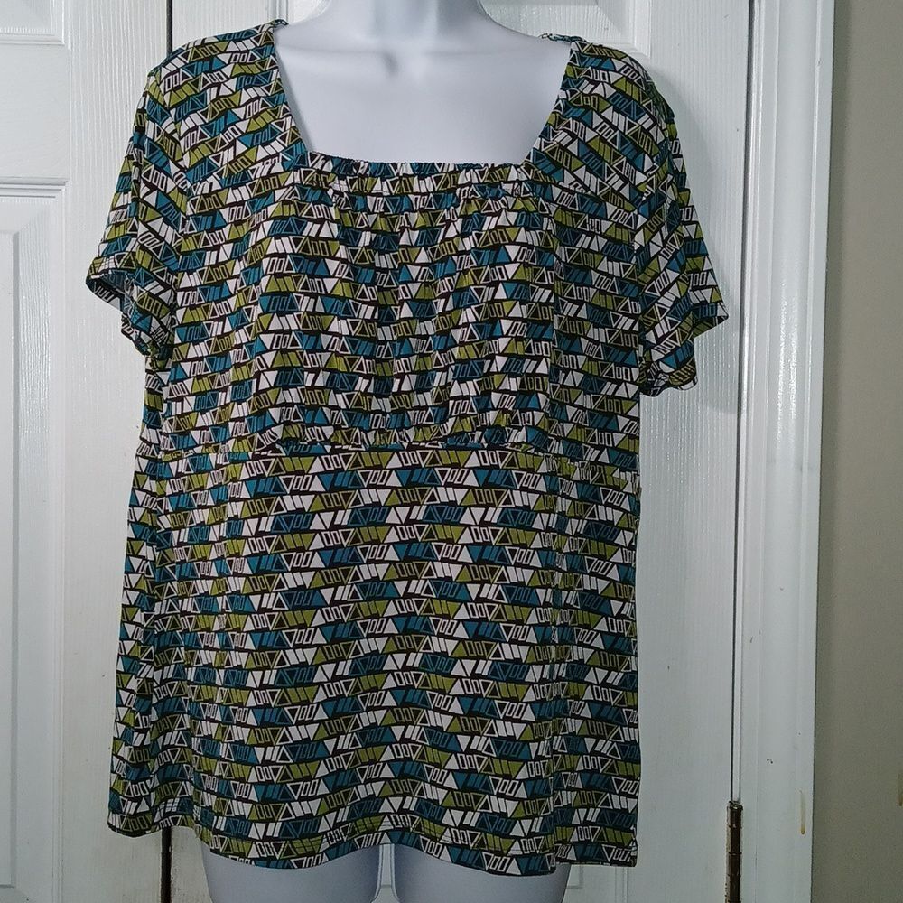 Easy 5th geometric short sleeve blouse Sz XL NWOT